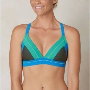 NWT Prana Alta Bikini Top In Pewter And Blue Medium Criss-cross Straps SPF 50+